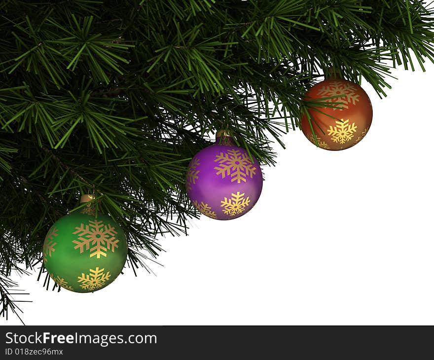 Christmas balls on the New Year tree isolated on white background