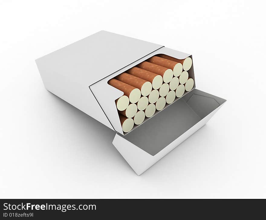 Open pack of cigarettes isolated on white background