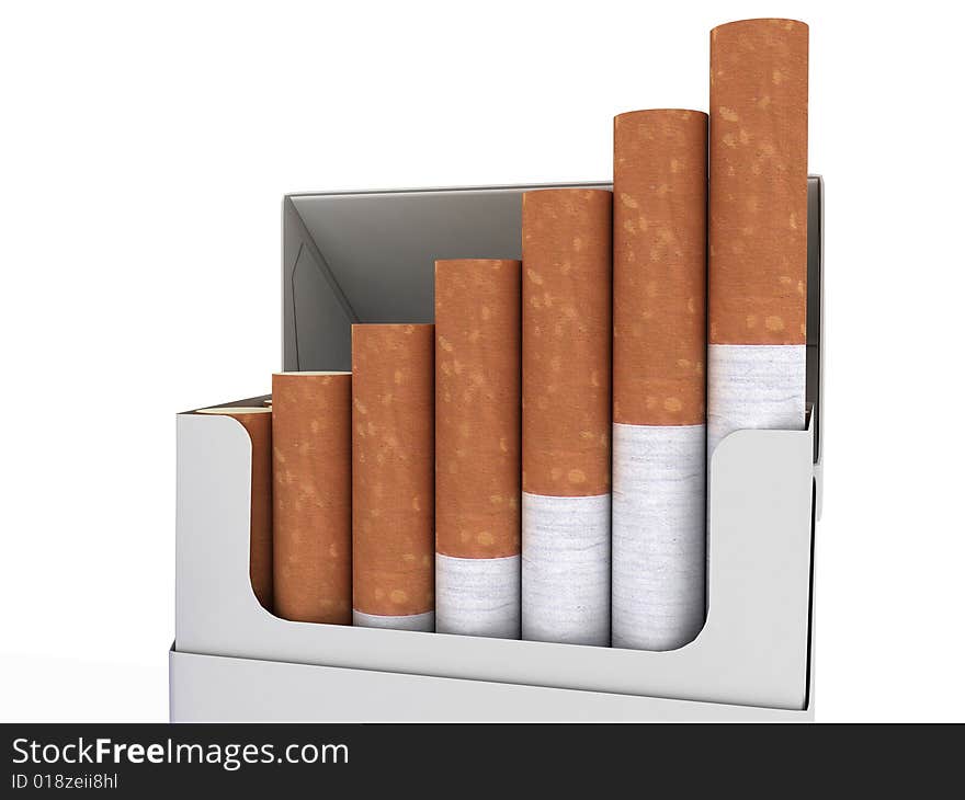 Open pack of cigarettes isolated on white background