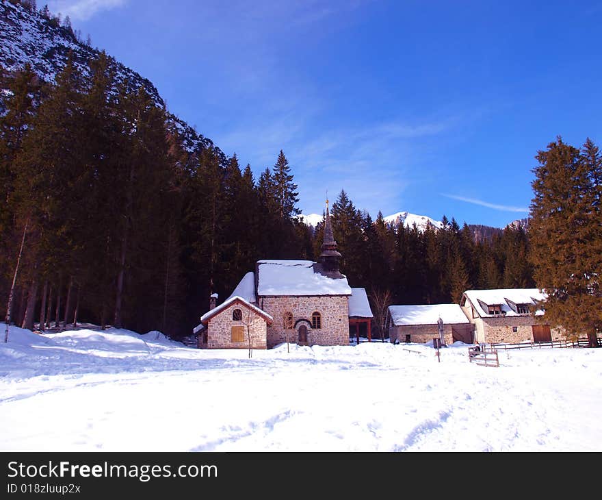 little church on the frozen lake