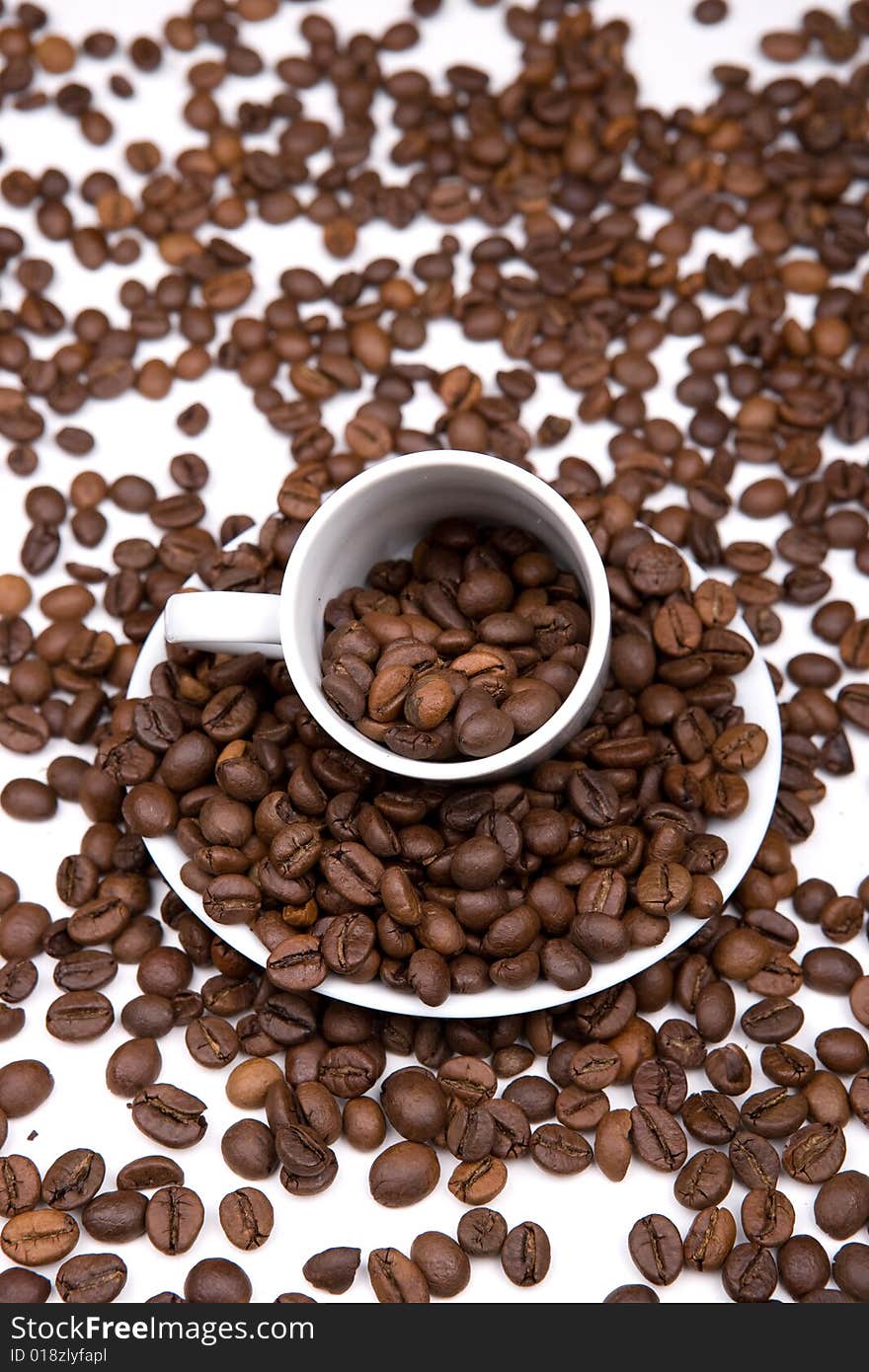 Background With White Mug And Coffee Beans