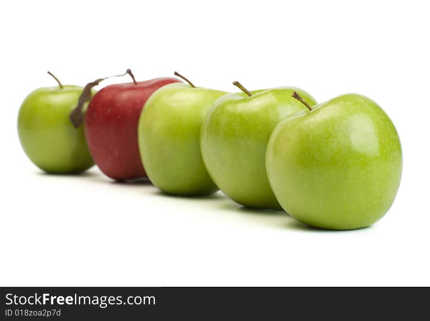 A photo of five fresh apples