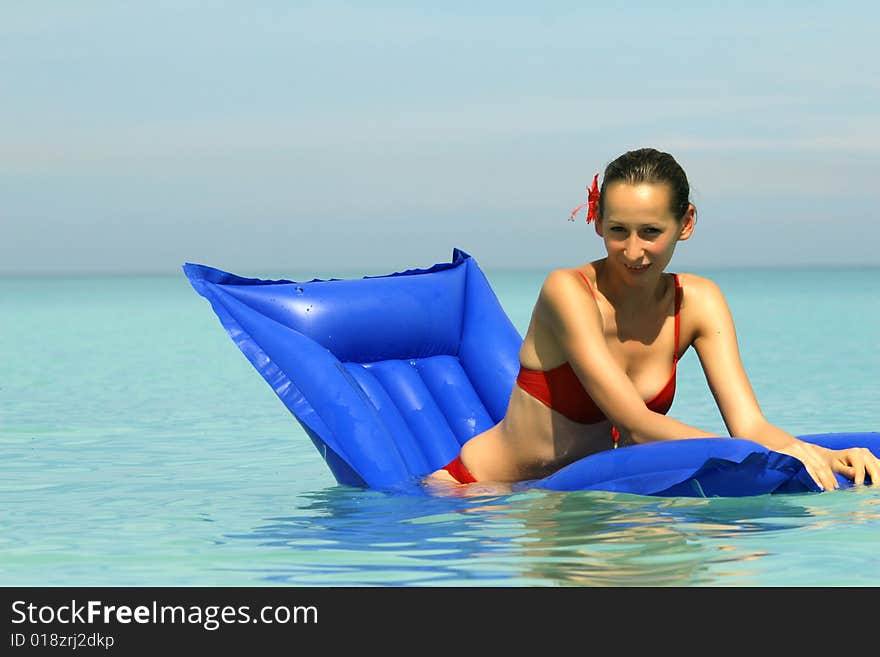 Woman on an air mattress