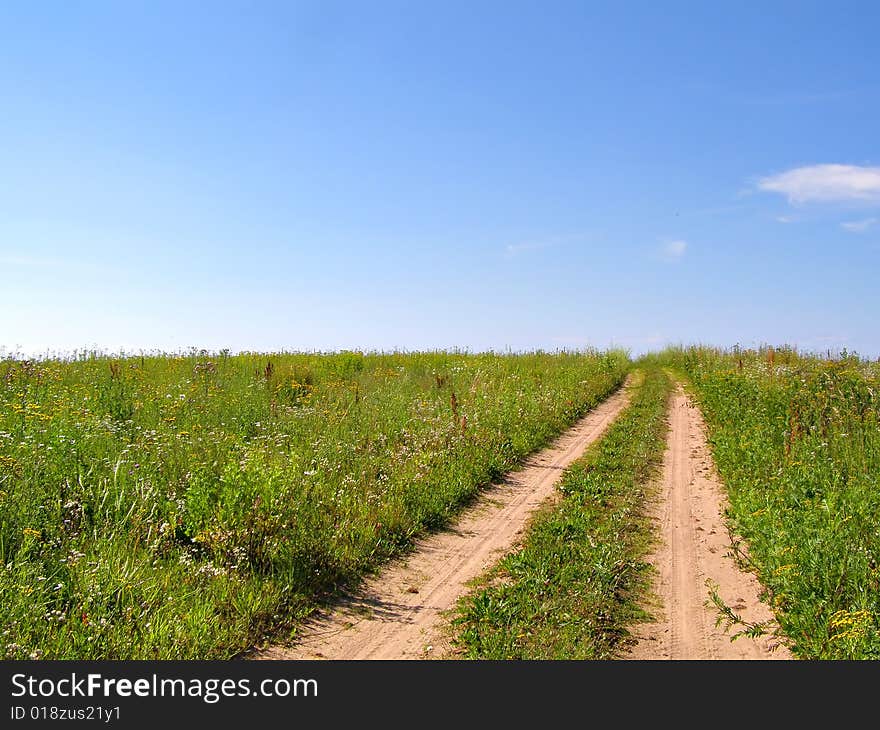 Aging rural road on green field