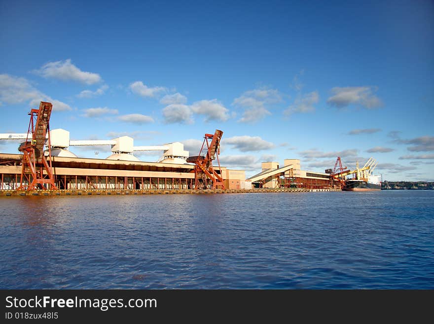 Sea port landscape with big vessel