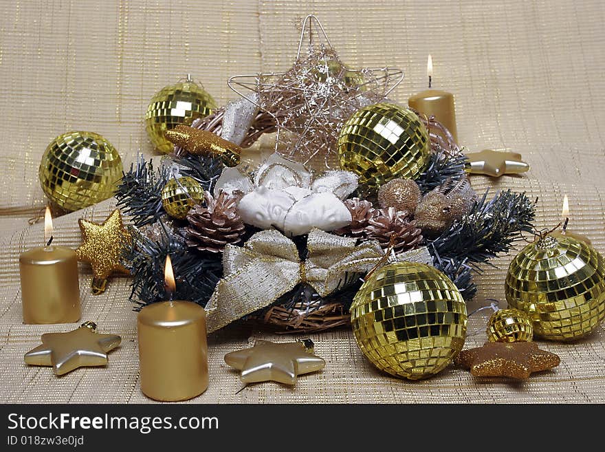 Christmas ans new year's decoration, golden candles, sharpes