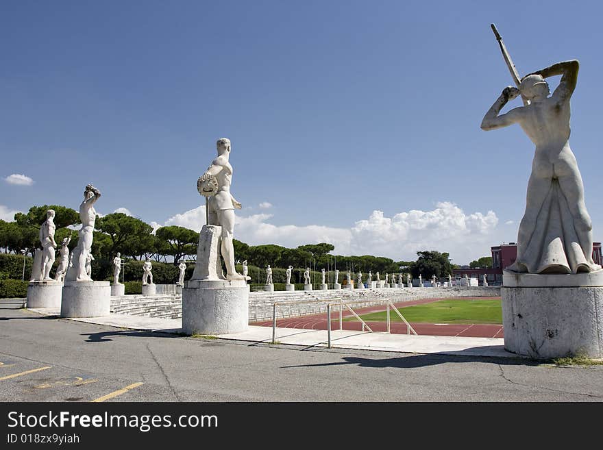 Sports ground with sculptures