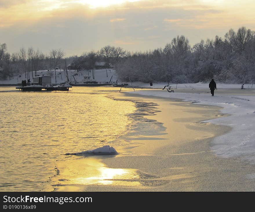 Fishing on Drava river in winter