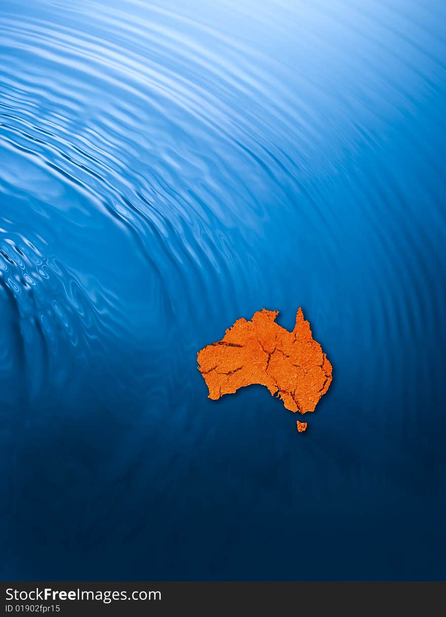 The Australian continent surrounded by the Pacific Ocean ocean