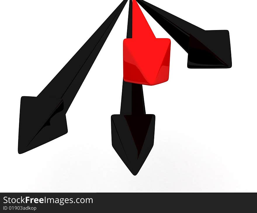 Isolated three dimensional red loss arrows. Isolated three dimensional red loss arrows