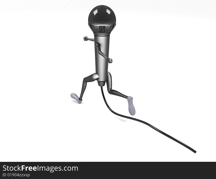 Back pose of three dimensional running microphone with hands