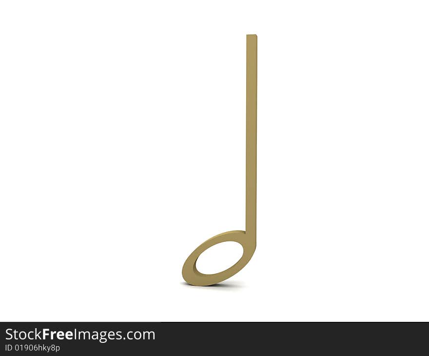 Front view of three dimensional musical note in golden color