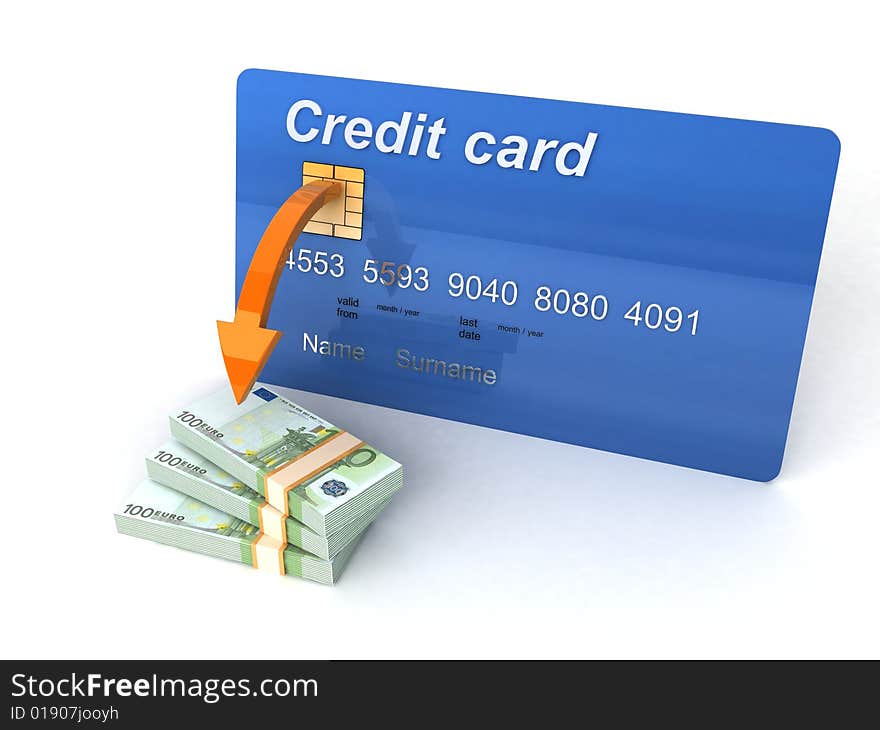Three dimensional credit card with bundle of currency
