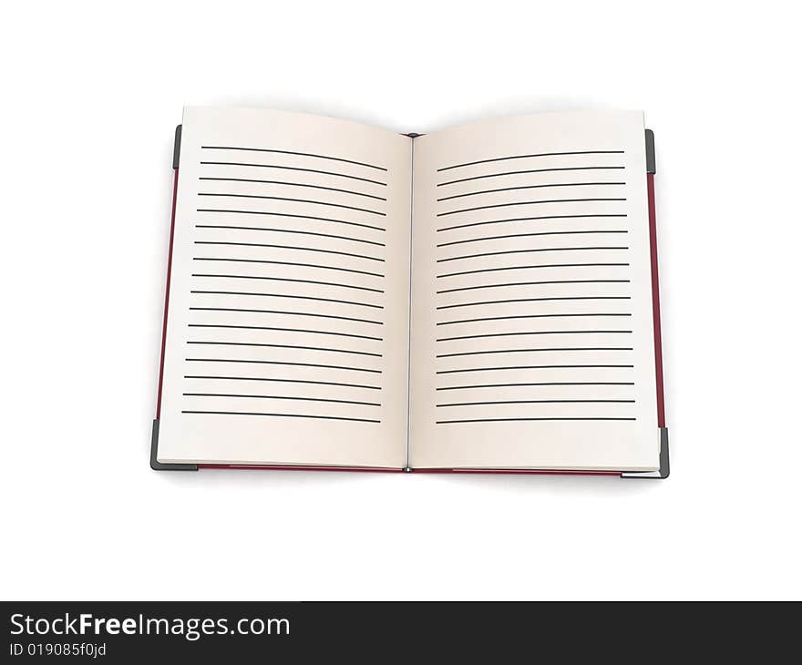 Three dimensional open book against white background