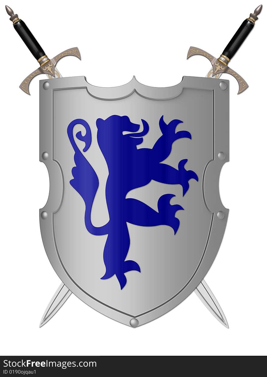 The image of the shield laying on a background, 3D rendering