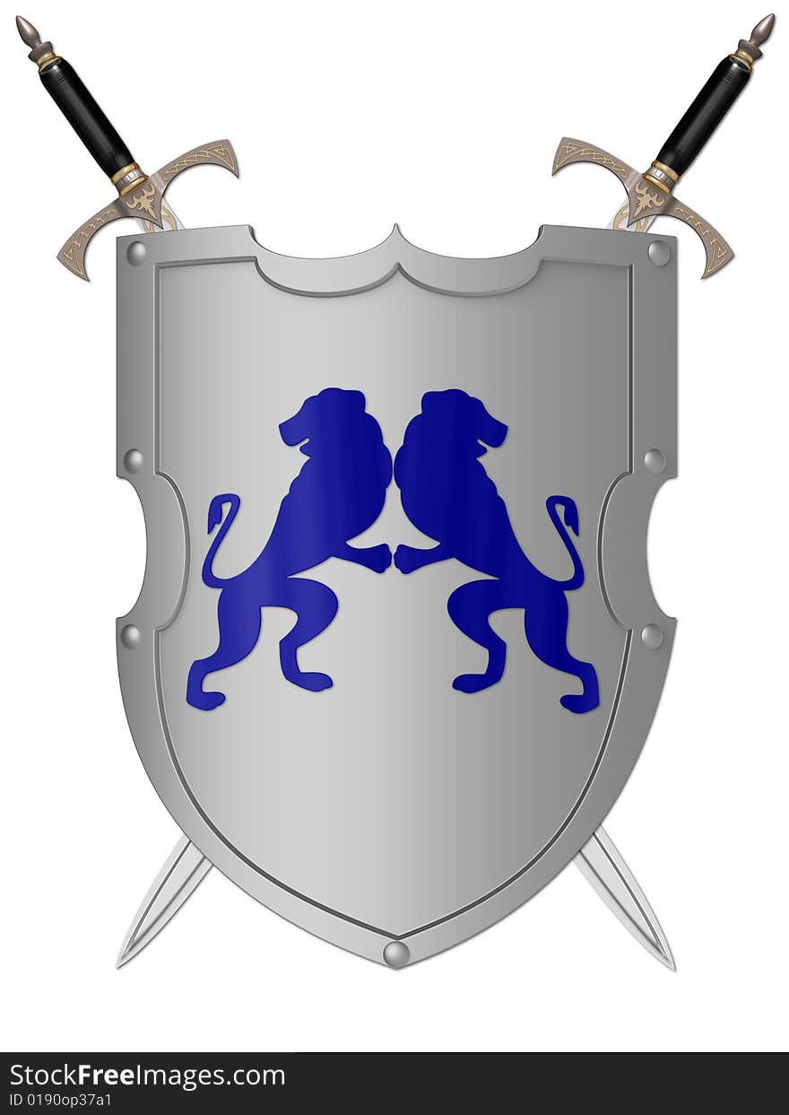 The image of the shield laying on a background, 3D rendering