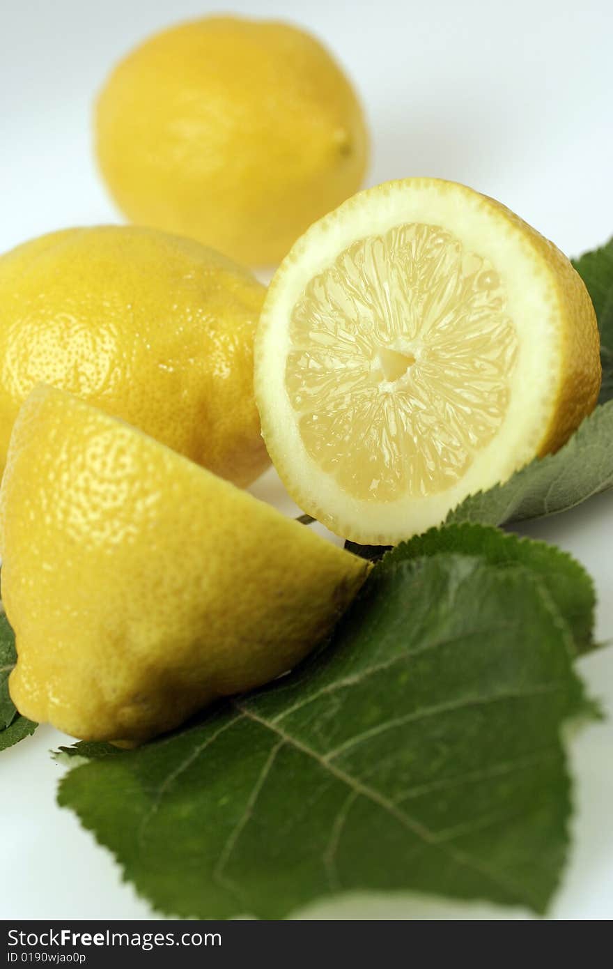 Fresh citrus fruits on white ground