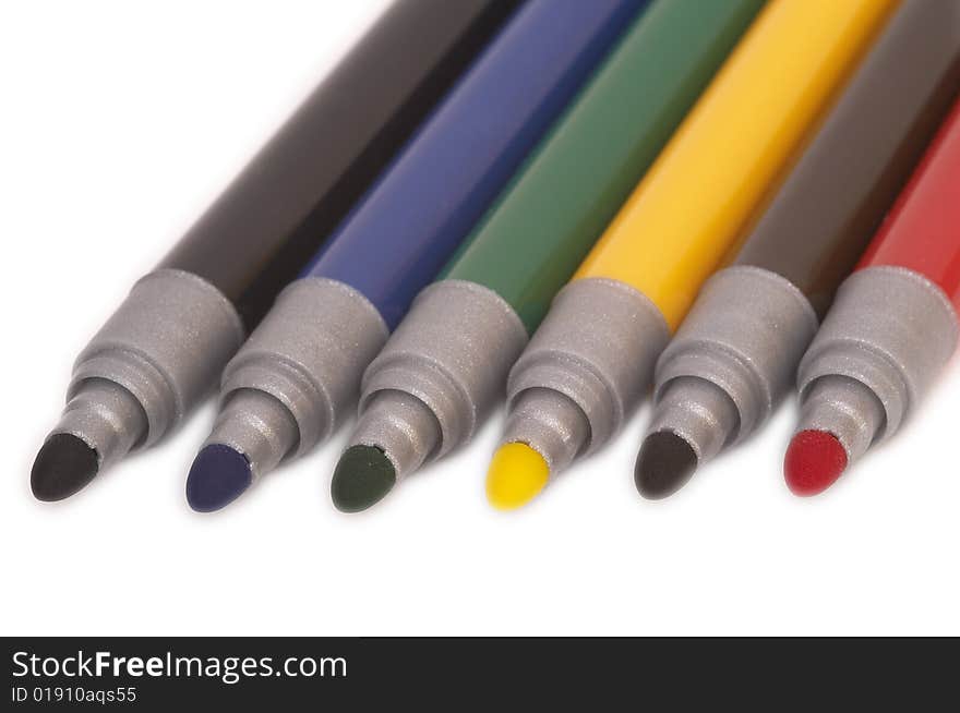 Six soft-tip pens close-up