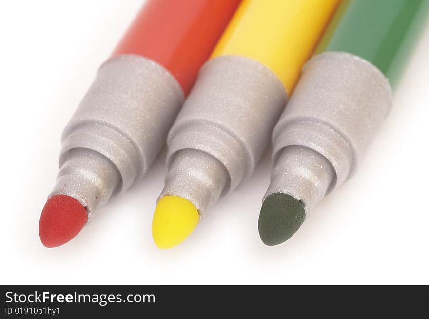 Three soft-tip pens close-up