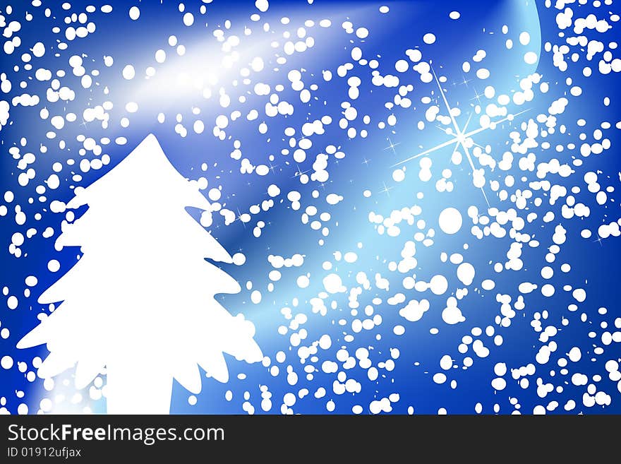 Christmas background with snowflakes and tree