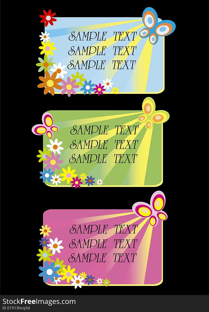 Three floral cards with space for text