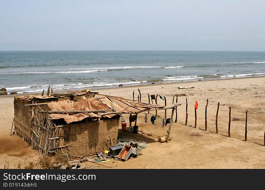 A mud hut on the beach in Peru. A mud hut on the beach in Peru