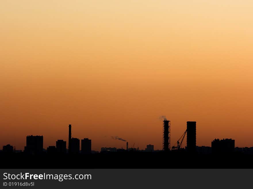 Colorful urban scenery at sunset.