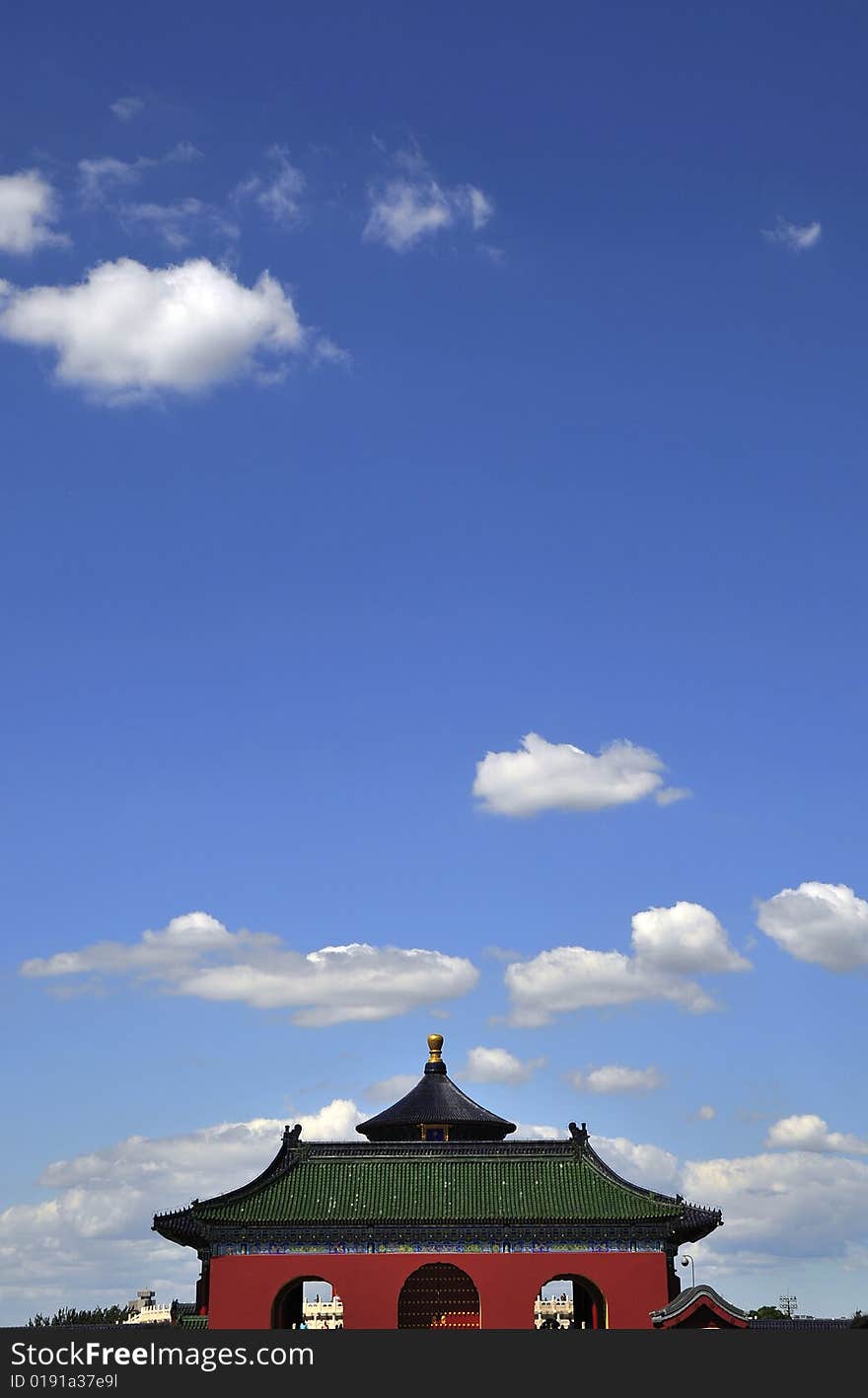 Chinese ancient building with red wall and glaze