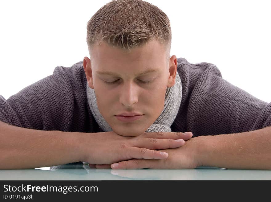 Sleeping handsome man with white background