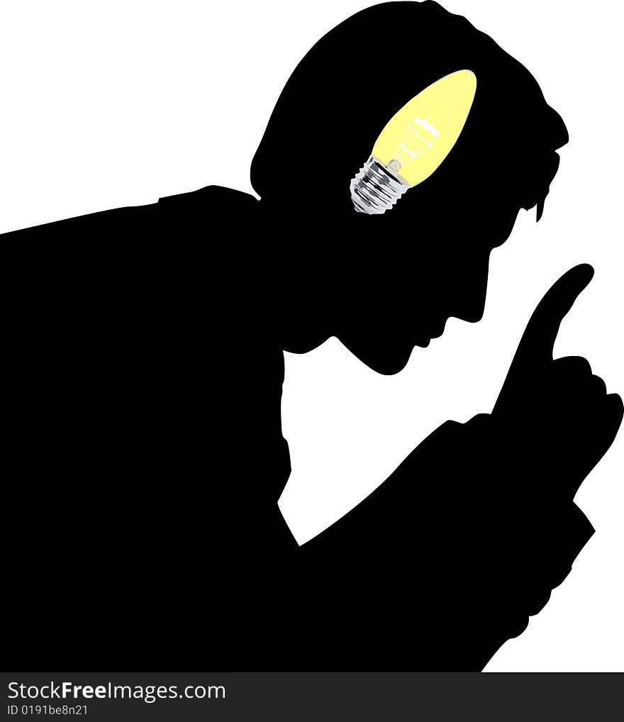 Illustration with man silhouette and lamp. Illustration with man silhouette and lamp