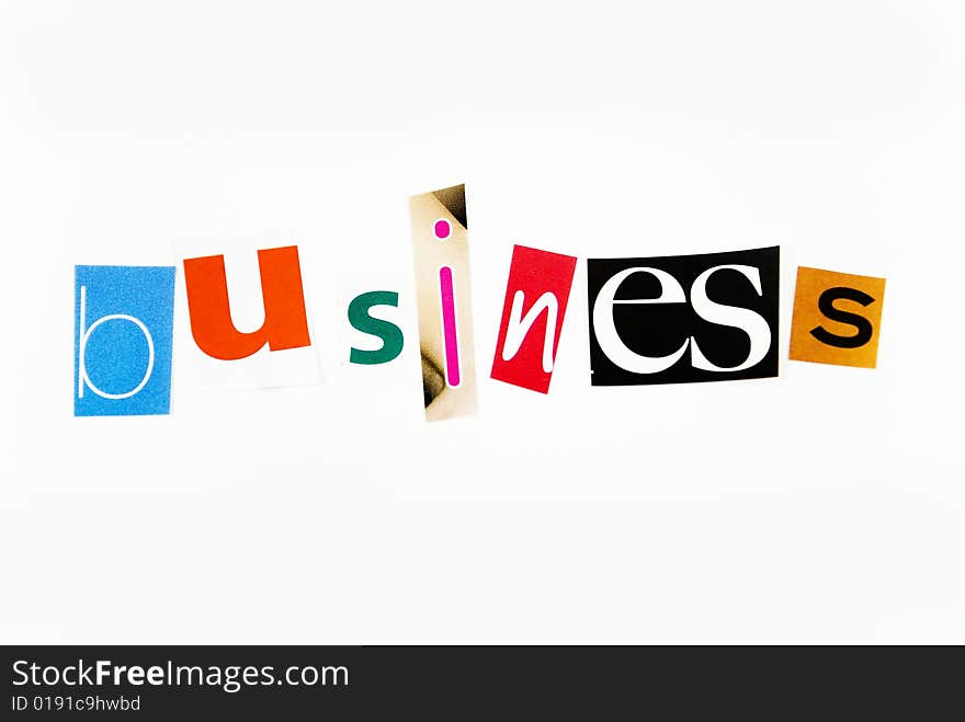 The word business in different fonts and colors