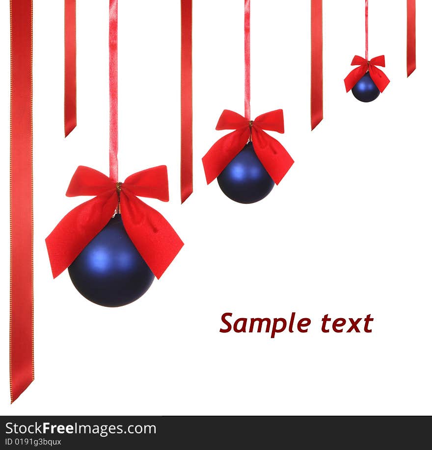 Christmas balls with ribbons on white background