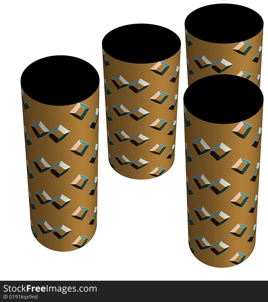 Cylinders with a futuristic look with studs