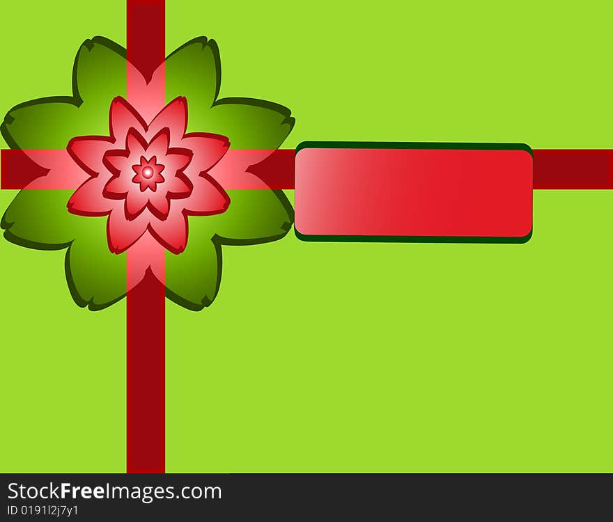 Colorful flower and Red ribbon over green paper with the note space. Colorful flower and Red ribbon over green paper with the note space.