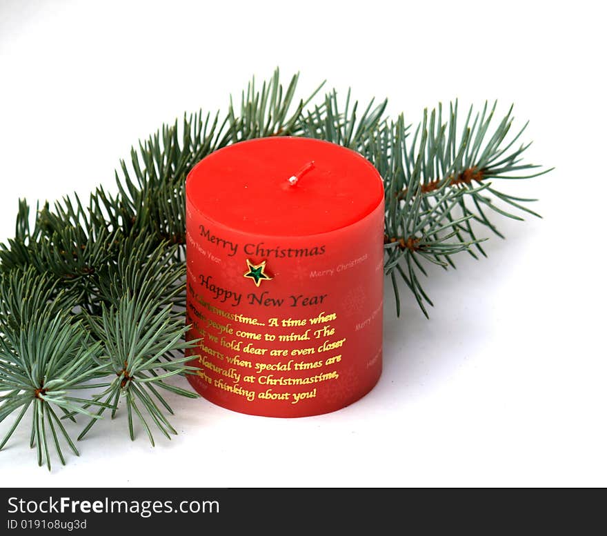 Red Candle and Fir Branch