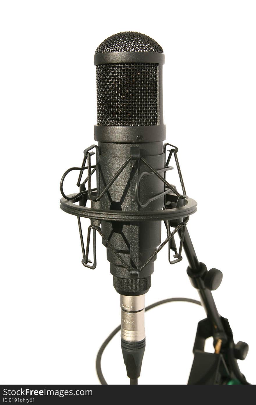 Black studio microphone isolated on the white background