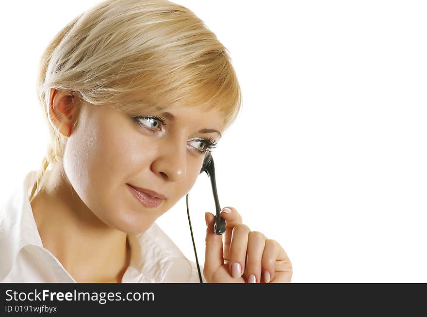 girl wearing headset in office