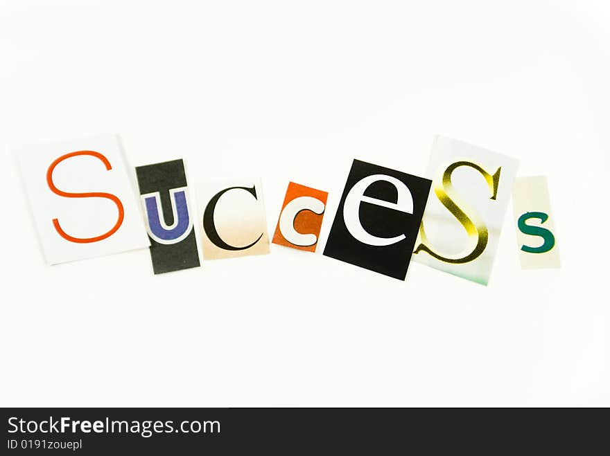 The word success written in different fonts and colors