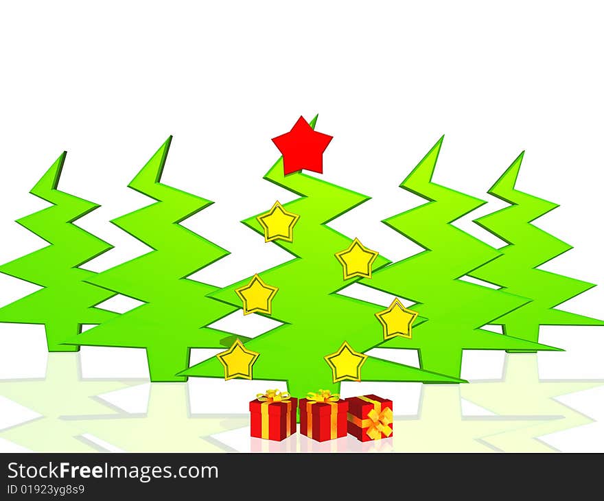 Christmas tree and decorations isolated on the white background