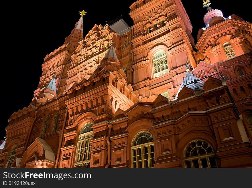 Russian state historical museum at night, Moscow