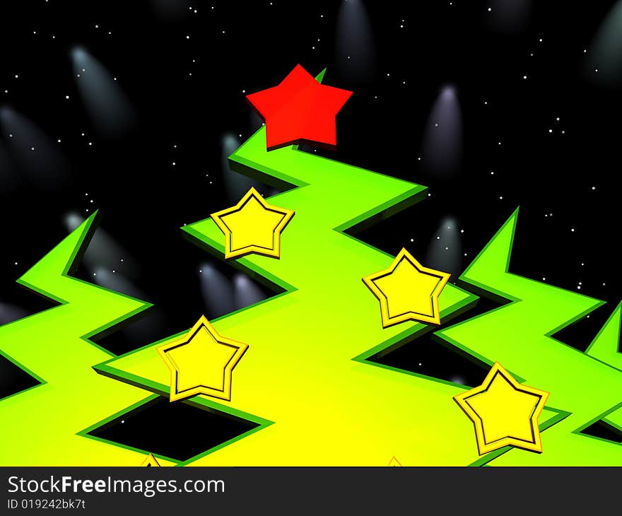 Christmas tree and decorations isolated on the black background