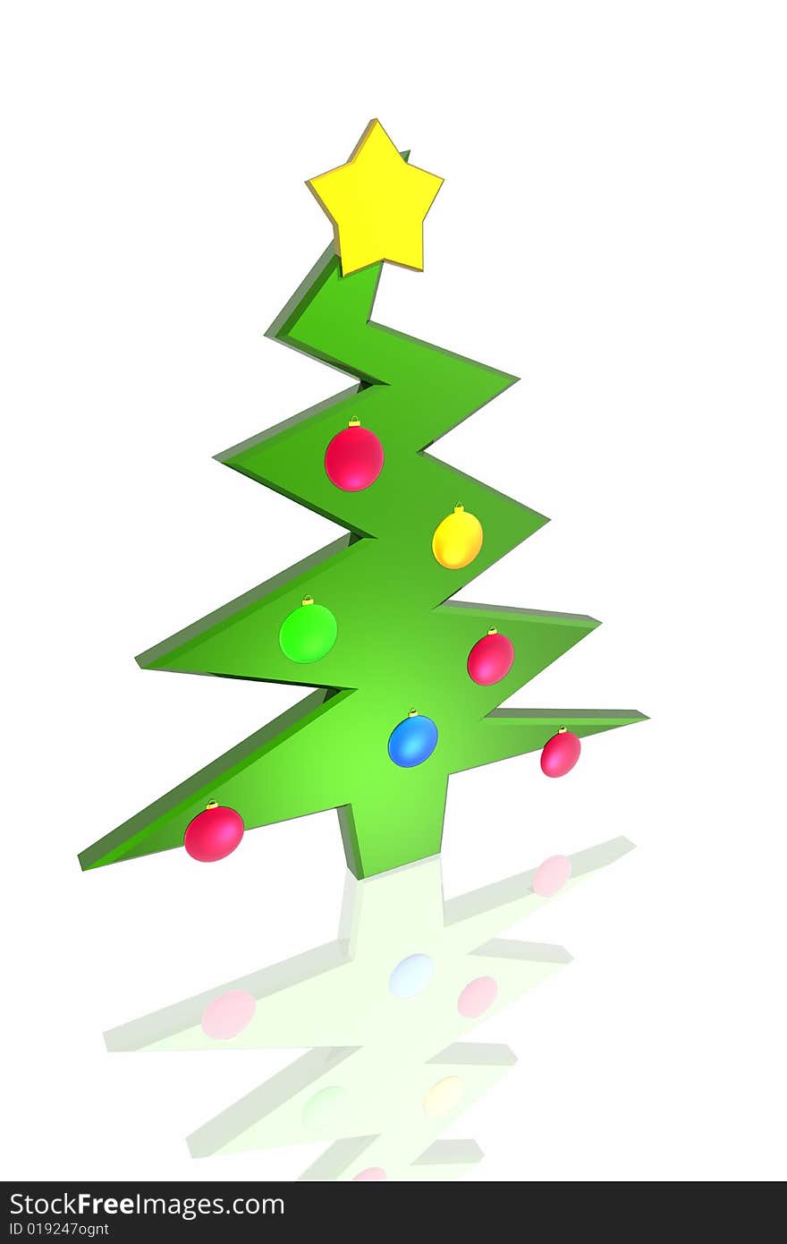 Christmas tree and decorations isolated on the white background