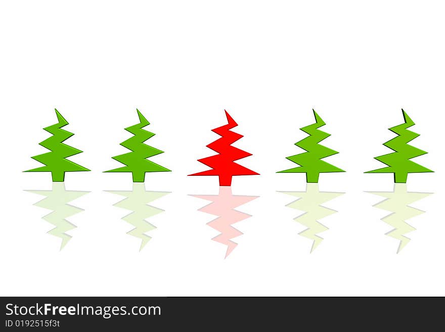 Unique red christmas tree isolated on the white background