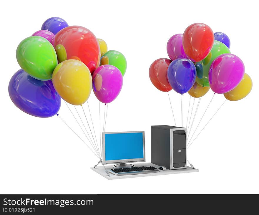 Image of PC Workstation gift on color Balloon. White background