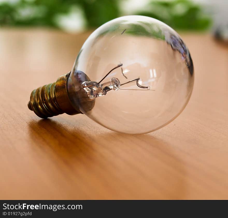 Glass Bulb on the wood table. Glass Bulb on the wood table