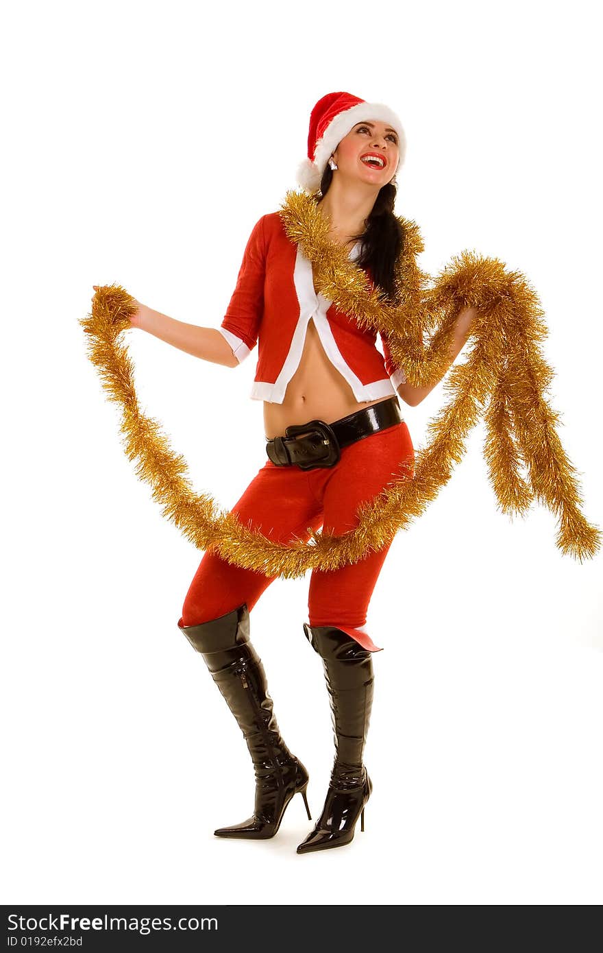 Pretty santa woman isolated on the white background