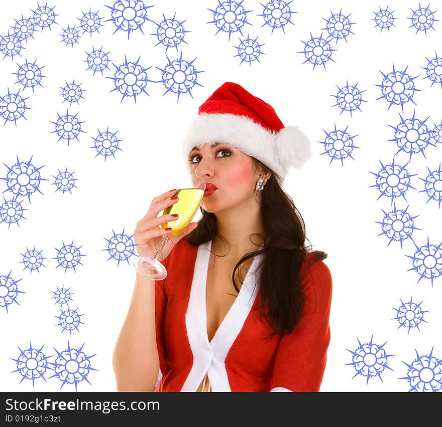 Santa woman and goblet with champaign. Santa woman and goblet with champaign