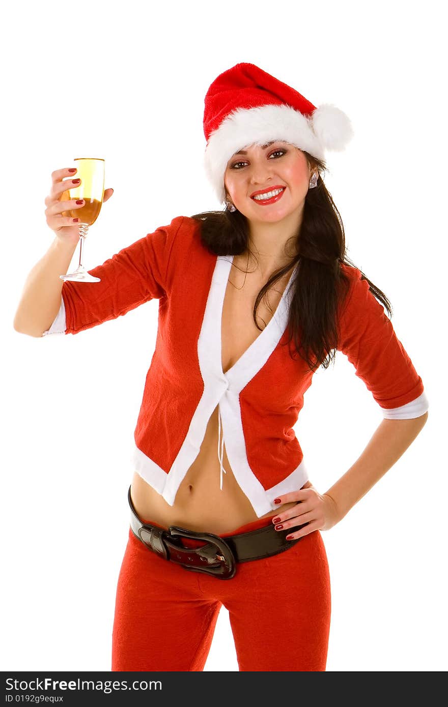 Santa woman and goblet with champaign. Santa woman and goblet with champaign