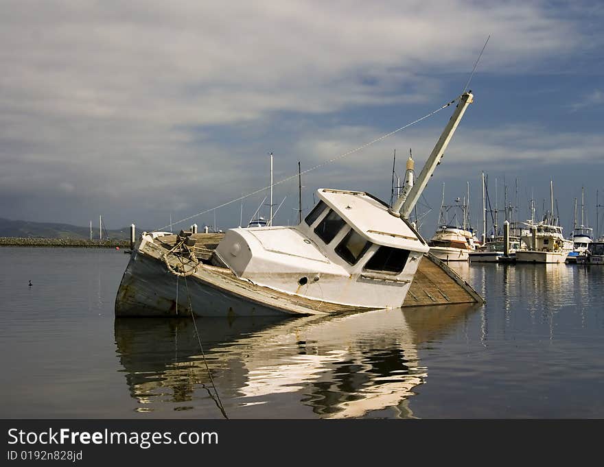 Sunken boat in bay near San Francisco