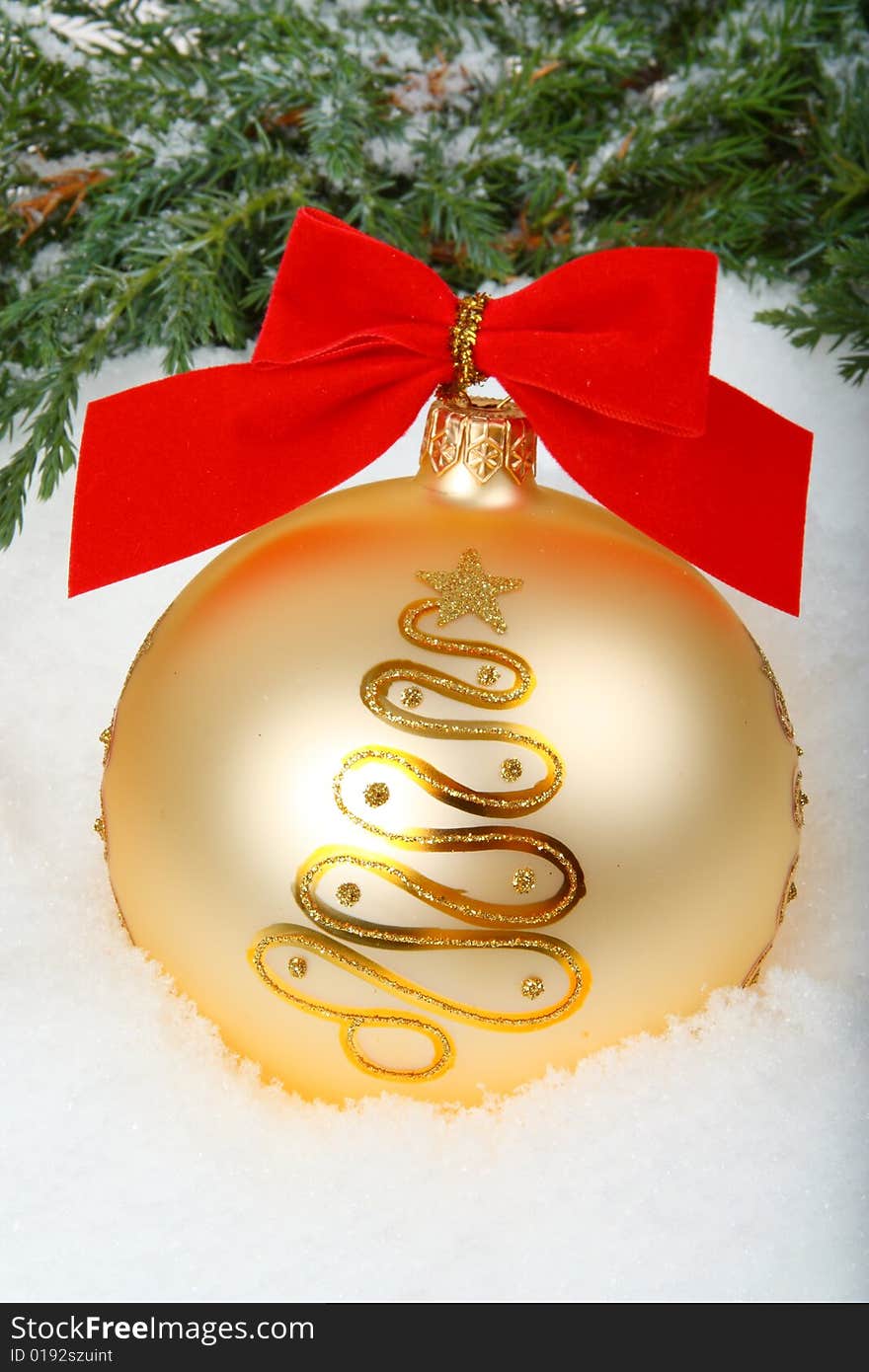 Christmas Bauble With Ribbon And Branch